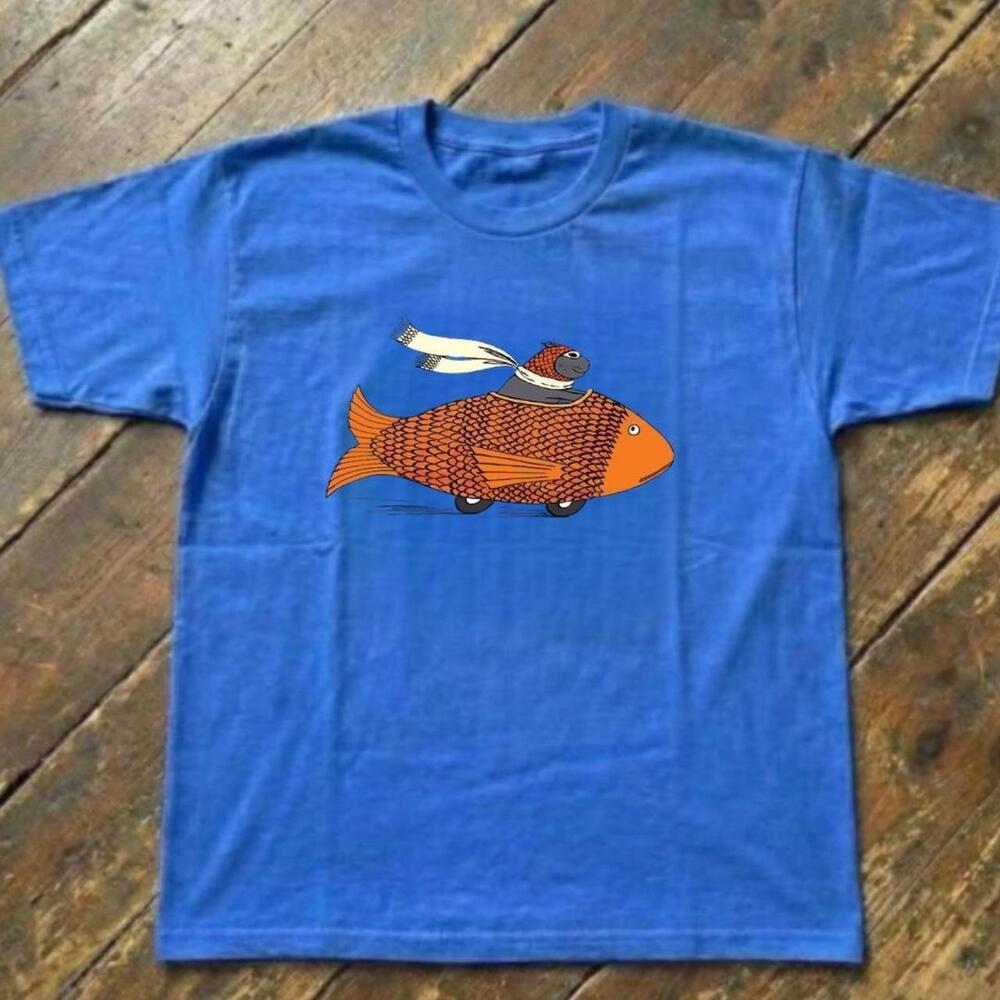 Blue Fish Graphic Tee With Orange Accents